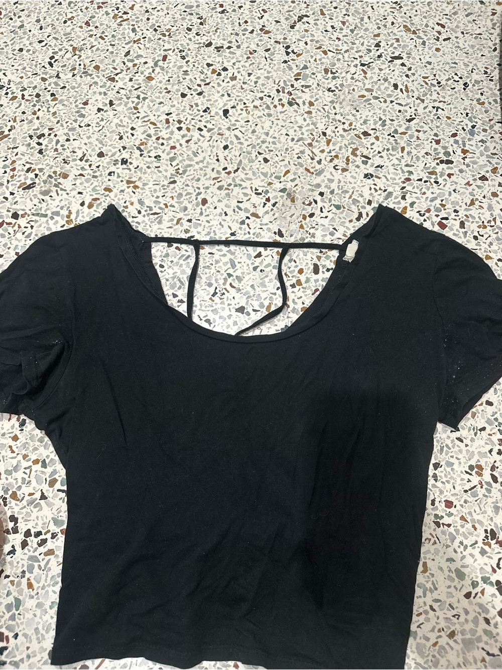 Garage Black Crop Scoop Neck Top with Back Strap Detail
